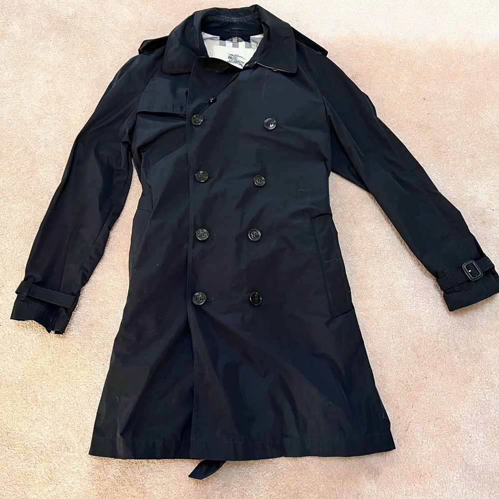 Burberry black mid length trench coat
